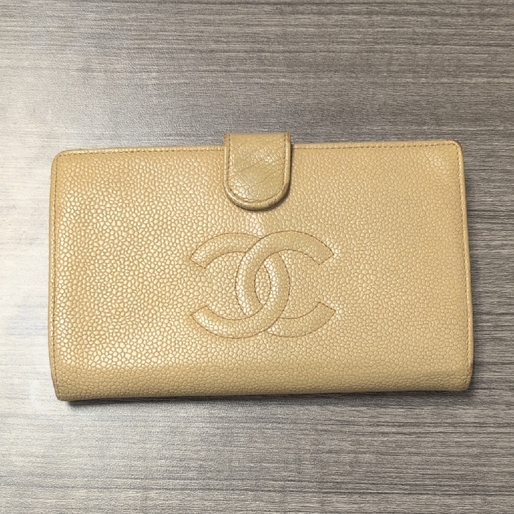 Chanel Beige Caviar Leather Long Bifold Wallet